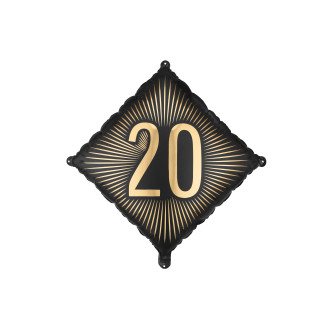 Čierny fóliový balón 20 s pozláteným nápisom, 46 x 46 cm